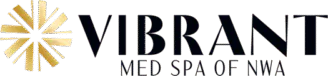 Logo for Vibrant Med Spa of NWA featuring stylized, golden starburst design to the left of the text.