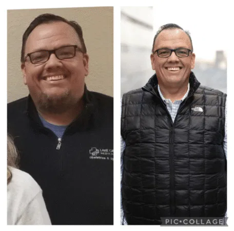 Before and after image of Dr. Jeff Manley showing weight loss